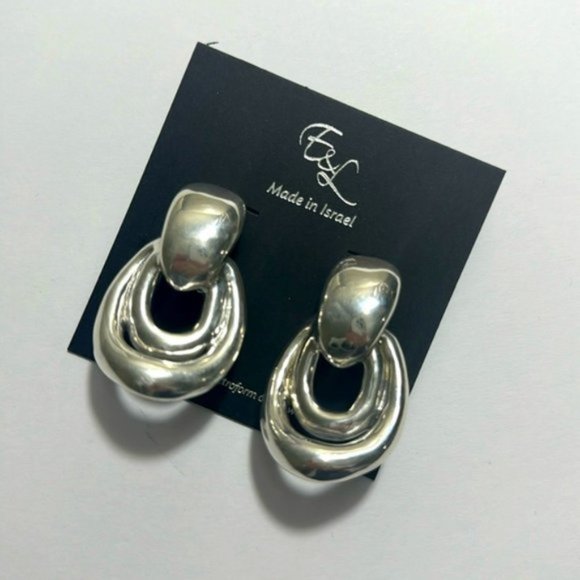 E&L Israel Sterling Silver Statement Double Link Earrings 2in long - Picture 5 of 12